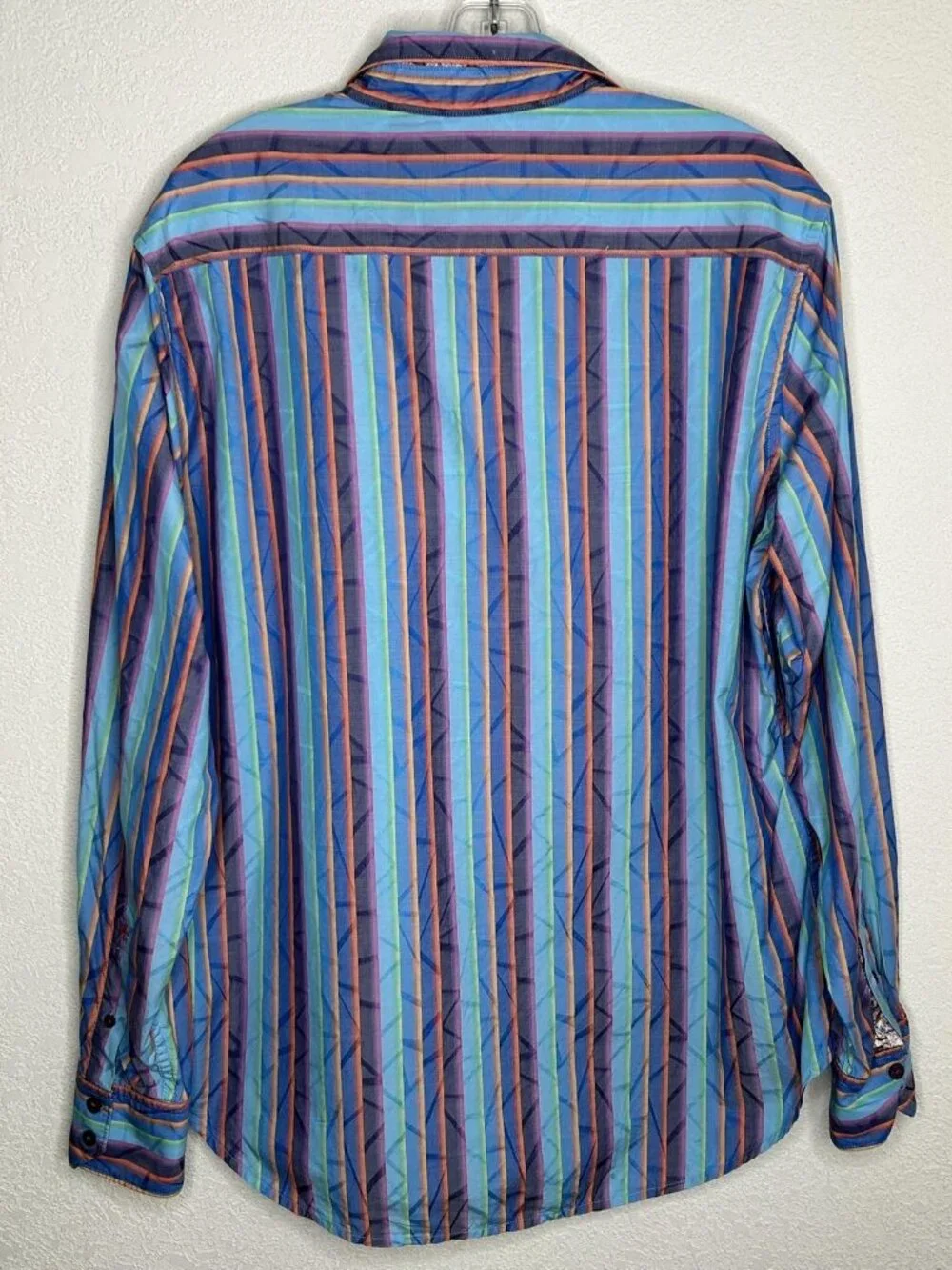 Robert Graham Shirt Mens M Multicolor Stripe Long Sleeve Flip Cuff Embroidered